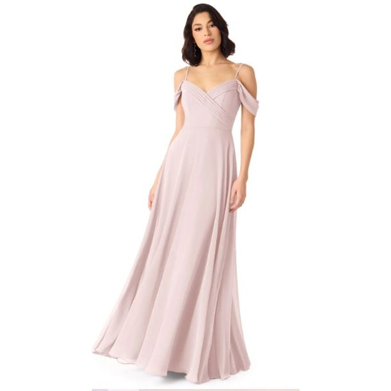 Azazie A8/8 Tancie Maxi Dress Rose Petal A Line Off The Shoulder Chiffon Gown